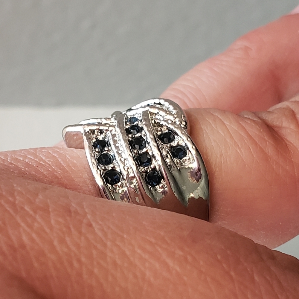 Silvertone Blue CZ Ring - Picture 6 of 8